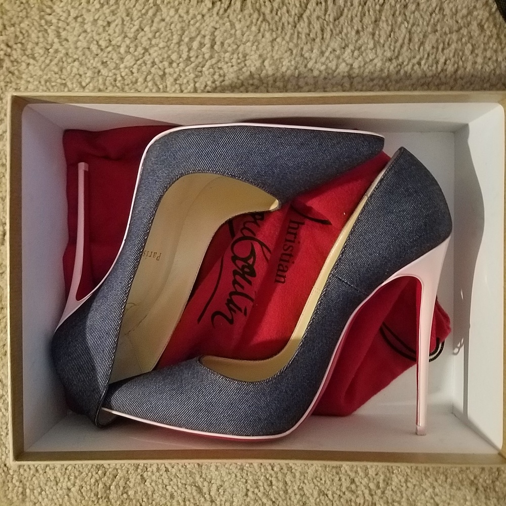 Authentic Christian Loubatins Denim Stilettos